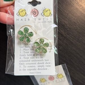 Glitter Green Flower Hair Twist Accessories Set of Two glitter